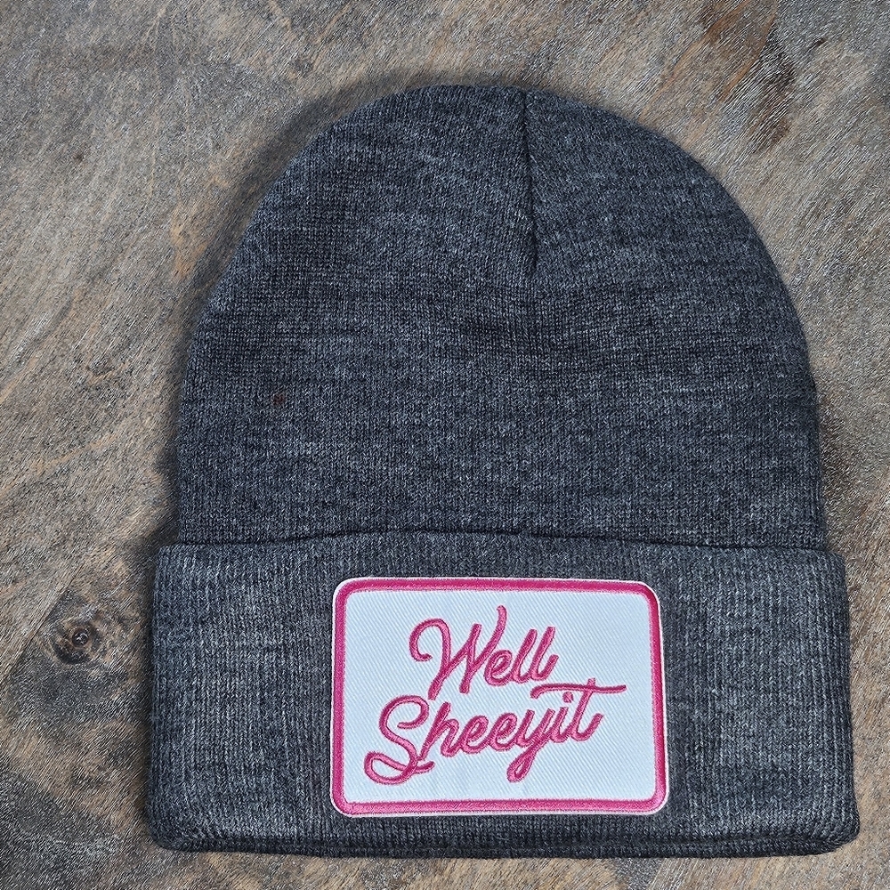 NWT Grey Beanie With Embroidered Patch
